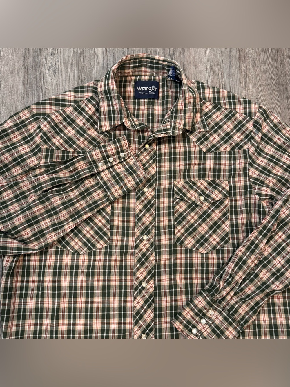 Wrangler Western Pearl Snap Shirt Mens Large Green Rust Plaid Cowboy L